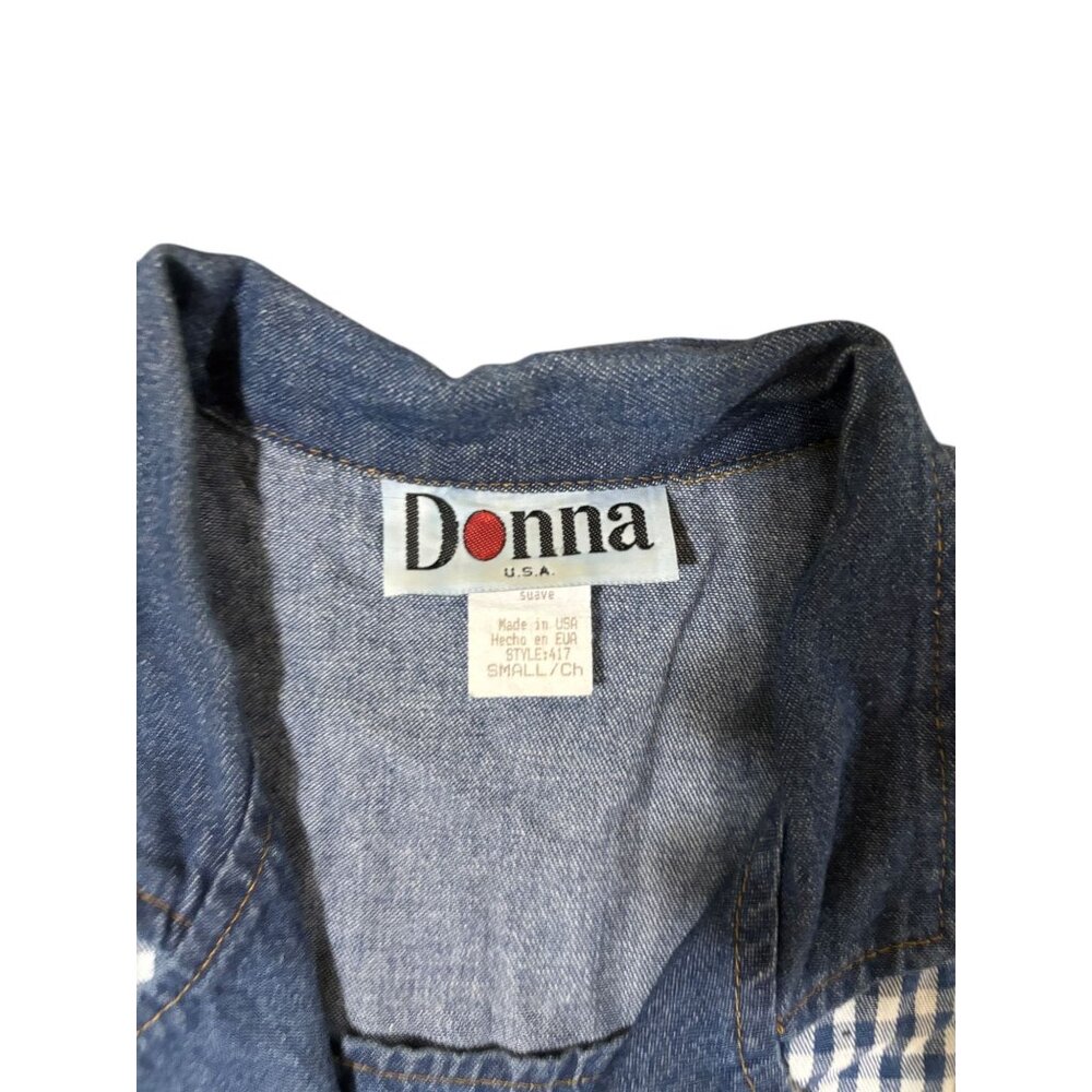 Vintage Donna Small Chambray Denim Dress With Vest Front and Tie Backs Long Slee - Picture 4 of 7